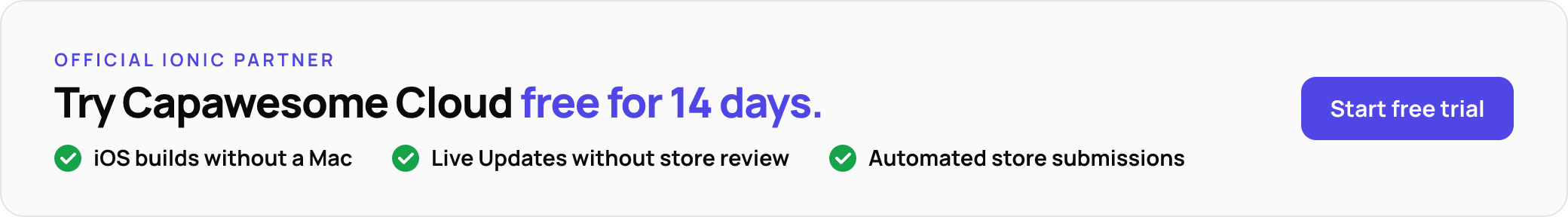 Try Capawesome Cloud free for 14 days — iOS builds without a Mac