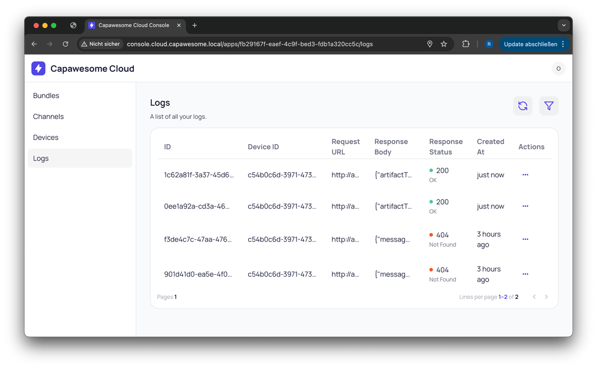 Capawesome Cloud App Logs