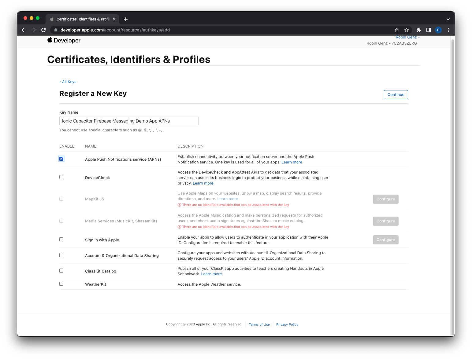 Register a New Key