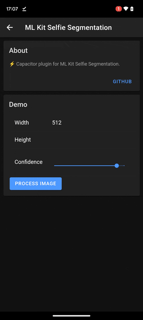 Android demo of the Selfie Segmentation plugin