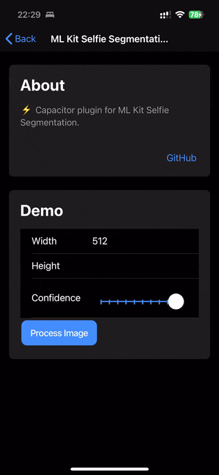 iOS demo of the Selfie Segmentation plugin