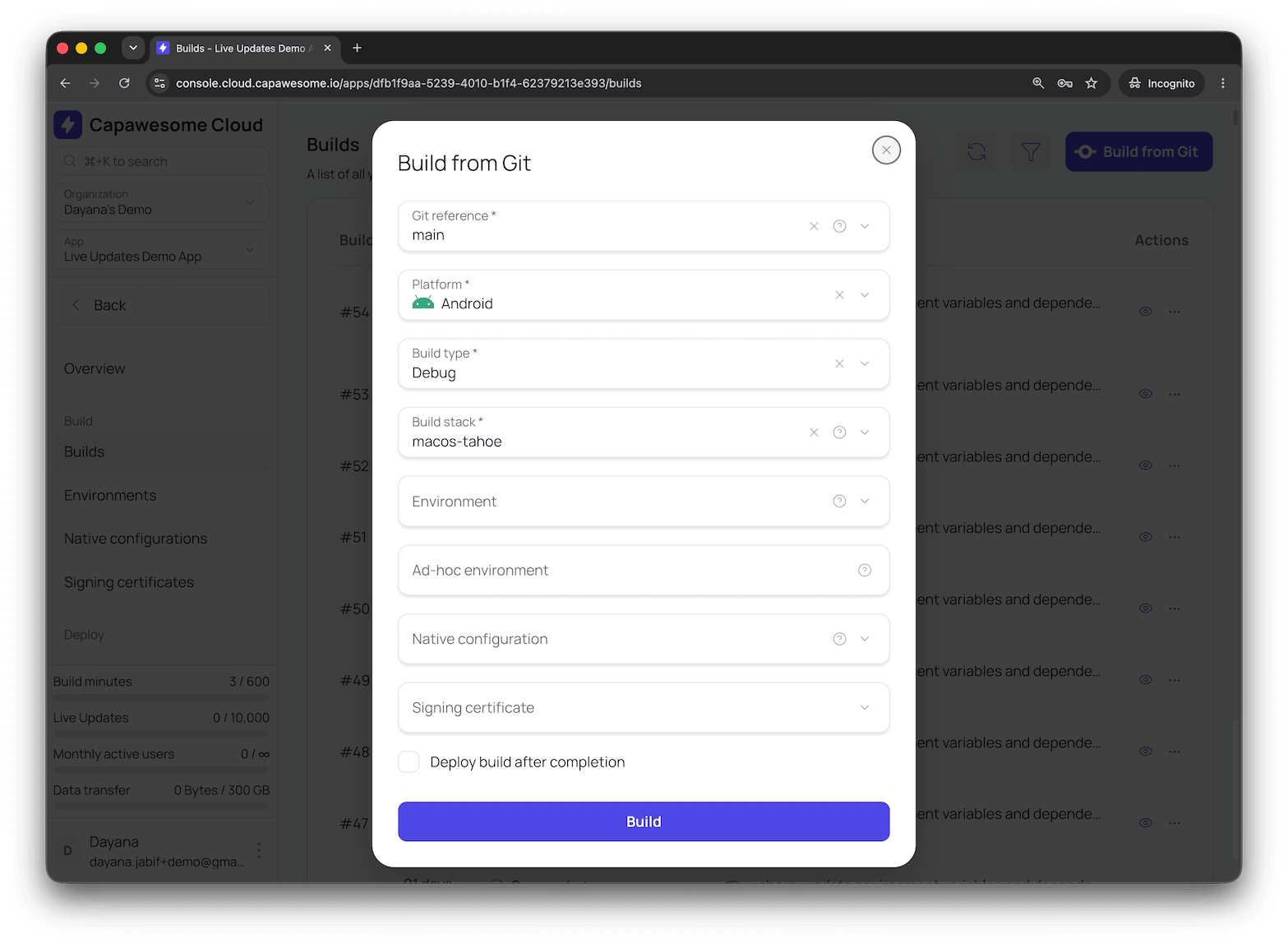 Trigger a Native Build - Capawesome